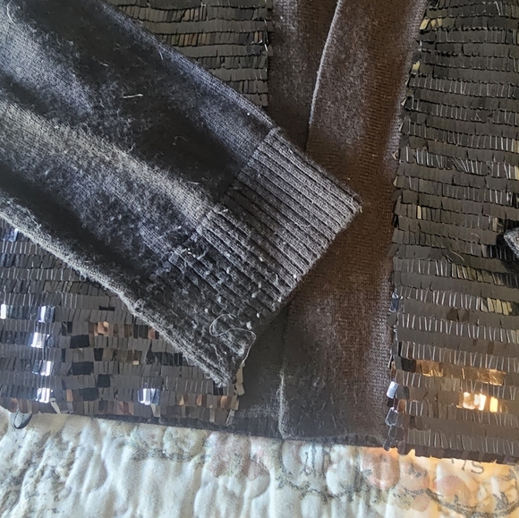 Calvin Klein Black Sequin Cardigan Sweater Medium Party Holiday Knit Open Front - Picture 4 of 7
